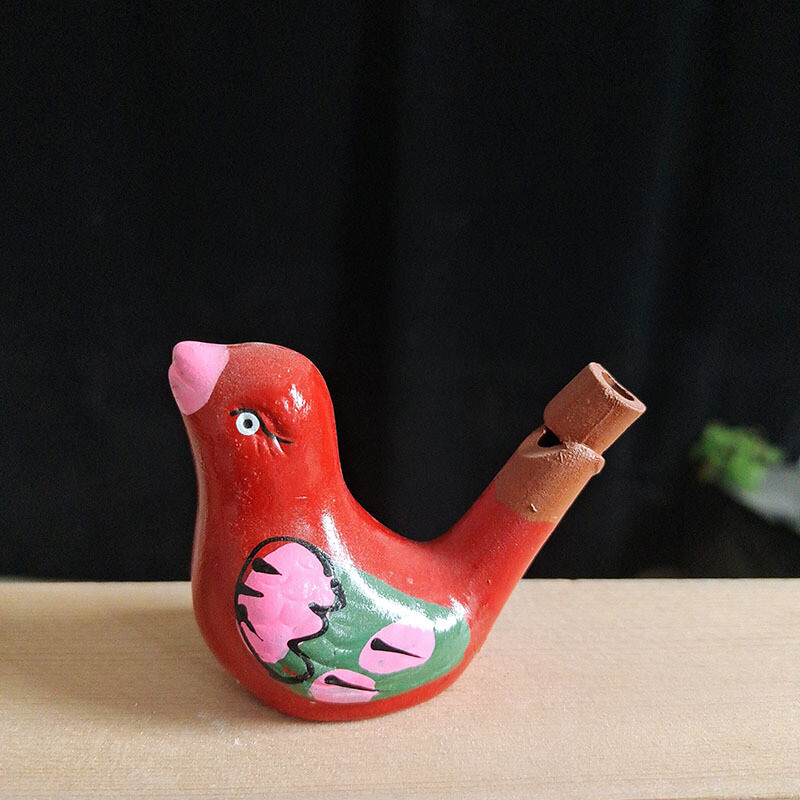 Violetinio smėlio spalvos, rankomis dažytas, paukščio švilpukas, smagus žaislas vaikams, vandens paukščio švilpukas, švilpuko dirželis, keraminis muzikinis paukštis, parduodamas tiesiogiai iš paukščių fabriko