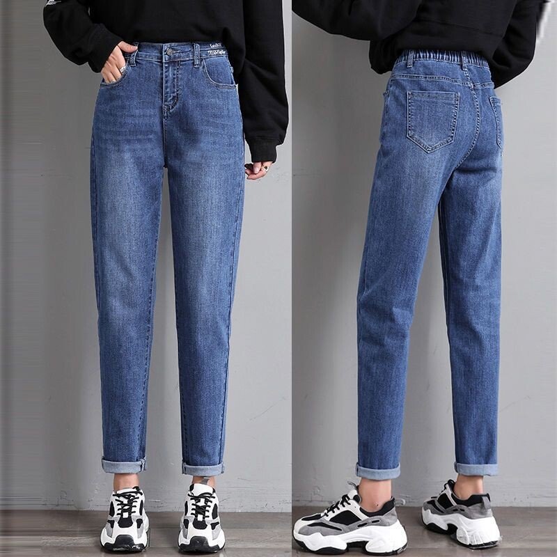 Дамски дънки Harem с висока талия, прави панталони, голям размер, пролетни и есенни, нови, универсални, свободни, тънки, тип „морков“ панталони