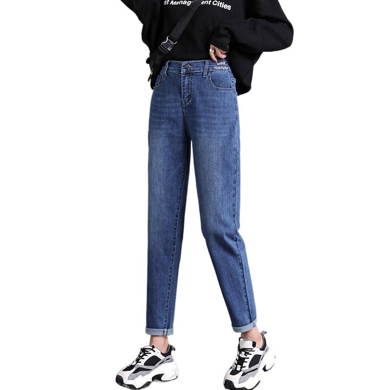 Дамски дънки Harem с висока талия, прави панталони, голям размер, пролетни и есенни, нови, универсални, свободни, тънки, тип „морков“ панталони