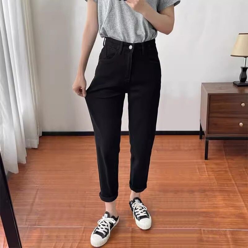 Дамски дънки Harem с висока талия, прави панталони, голям размер, пролетни и есенни, нови, универсални, свободни, тънки, тип „морков“ панталони