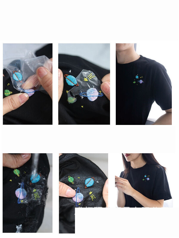 Χειροποίητο κέντημα DIY, τρίψιμο, μοτίβο μεταφοράς, υδατοδιαλυτό χαρτί, υδατοδιαλυτή μεμβράνη, σχέδιο ρούχων, κέντημα μηχανής, αυτοβαφή, κέντημα