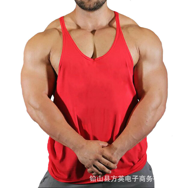 Мъжка фитнес тениска, свободна тениска без ръкави, спортни дрехи, I-образна презрамка, баскетболен тренировъчен топ от едно парче