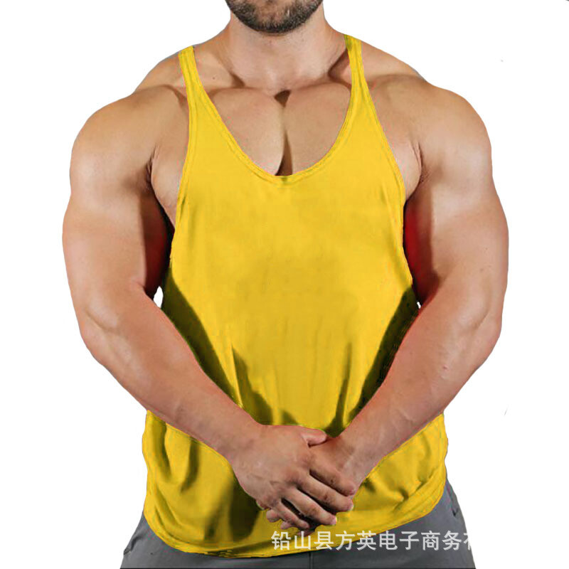 Мъжка фитнес тениска, свободна тениска без ръкави, спортни дрехи, I-образна презрамка, баскетболен тренировъчен топ от едно парче