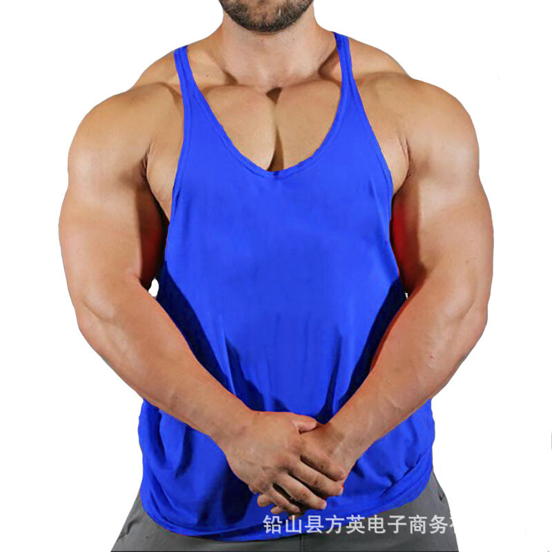 Мъжка фитнес тениска, свободна тениска без ръкави, спортни дрехи, I-образна презрамка, баскетболен тренировъчен топ от едно парче