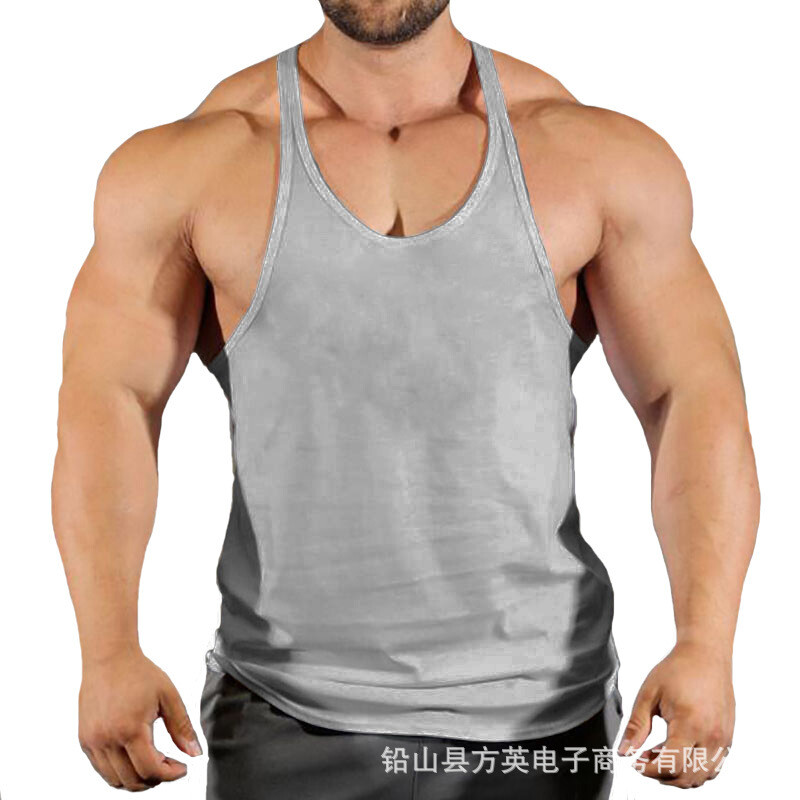 Мъжка фитнес тениска, свободна тениска без ръкави, спортни дрехи, I-образна презрамка, баскетболен тренировъчен топ от едно парче