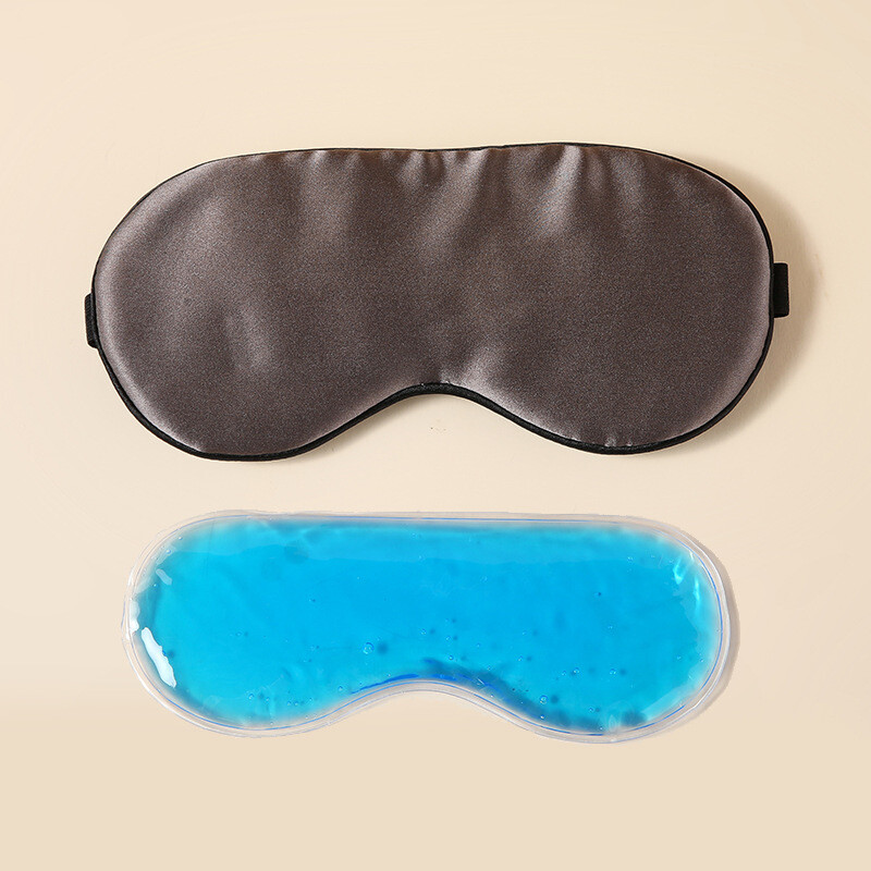 Šilkinė paakių kaukė su ledo maišeliu, neperšlampama, reguliuojamo dydžio, su siuvinėjimu ir logotipu, gamyklinė partija