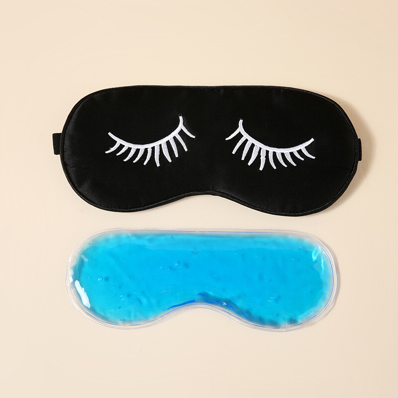 Šilkinė paakių kaukė su ledo maišeliu, neperšlampama, reguliuojamo dydžio, su siuvinėjimu ir logotipu, gamyklinė partija