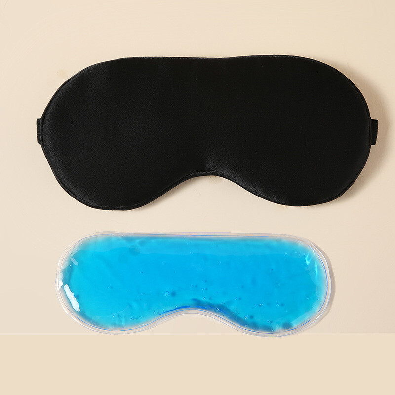 Šilkinė paakių kaukė su ledo maišeliu, neperšlampama, reguliuojamo dydžio, su siuvinėjimu ir logotipu, gamyklinė partija