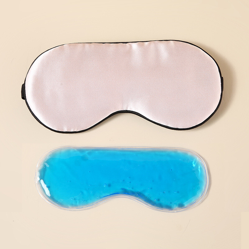 Šilkinė paakių kaukė su ledo maišeliu, neperšlampama, reguliuojamo dydžio, su siuvinėjimu ir logotipu, gamyklinė partija