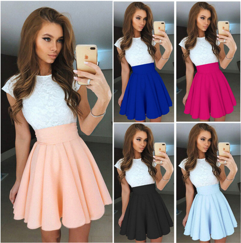 Rochie de primăvară-vară fără mâneci, cu dantelă și talie bufantă, la preț redus
