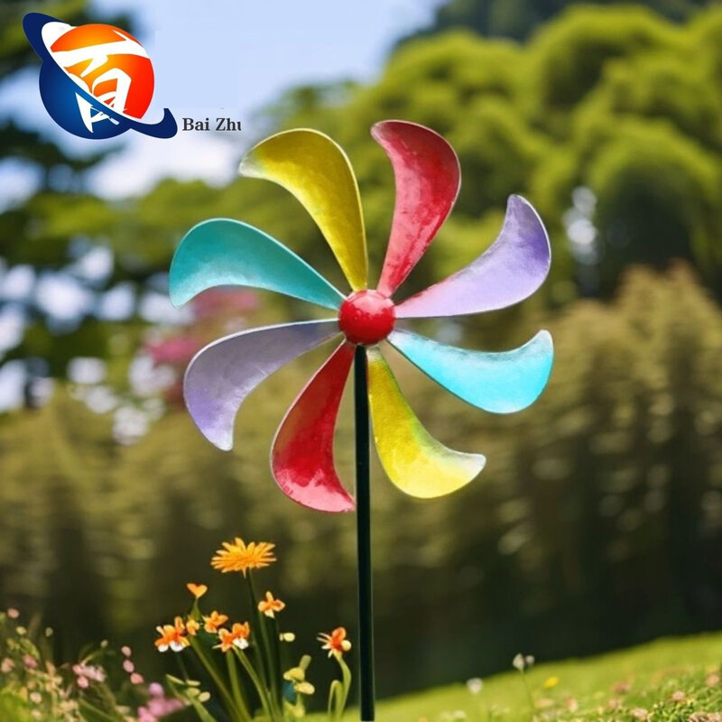 Krāsains rotējošs vējdzirnavas rotējošs vējdzirnavas pagalms balkons dzelzs anemometrs mājas āra dārzs metāls ainavu veidošana