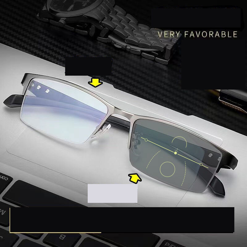 Värvimuutusega nutikad lugemisprillid lähedale ja kaugele nägemiseks, päikesekaitse, kõrglahutusega suurendus ja sinise valguse kaitsega ärilugemisprillidele