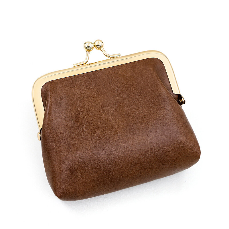 Vintage ehtsast nahast suure mahutavusega rahakott, mini mündikott rauast klambriga, helekuldne serv, kommivärv