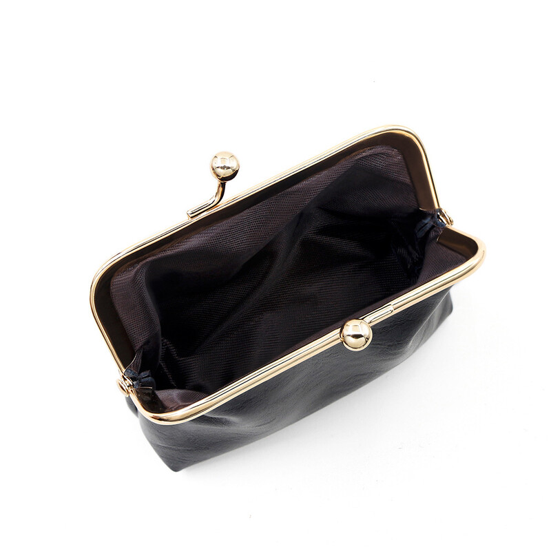 Vintage ehtsast nahast suure mahutavusega rahakott, mini mündikott rauast klambriga, helekuldne serv, kommivärv