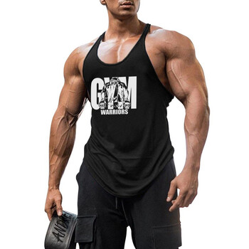 памучен фитнес потник GYM WARRIORS европейски и американски спортни тениски с дълбоко копаене и презрамки