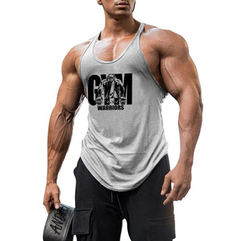 памучен фитнес потник GYM WARRIORS европейски и американски спортни тениски с дълбоко копаене и презрамки