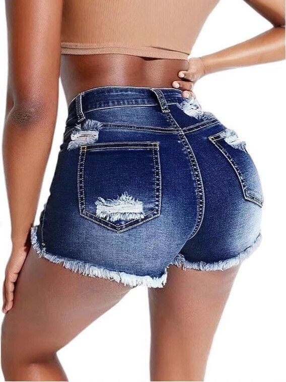 Спот Европейски и американски разкъсани дамски дънкови шорти с висока талия, тънки, горещи модни дънки за момичета