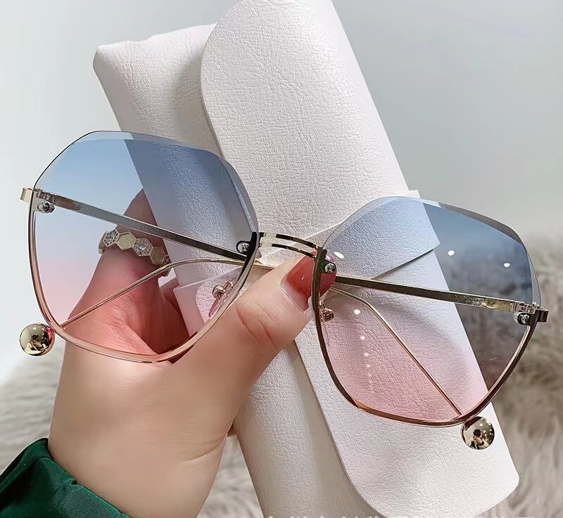 Moteriški akiniai nuo saulės be rėmelių su apkarpytais rėmeliais, 2024 m. nauji madingi netaisyklingo stiliaus akinių rėmeliai, urmu, korėjietiško stiliaus gatvės stiliaus akiniai nuo saulės