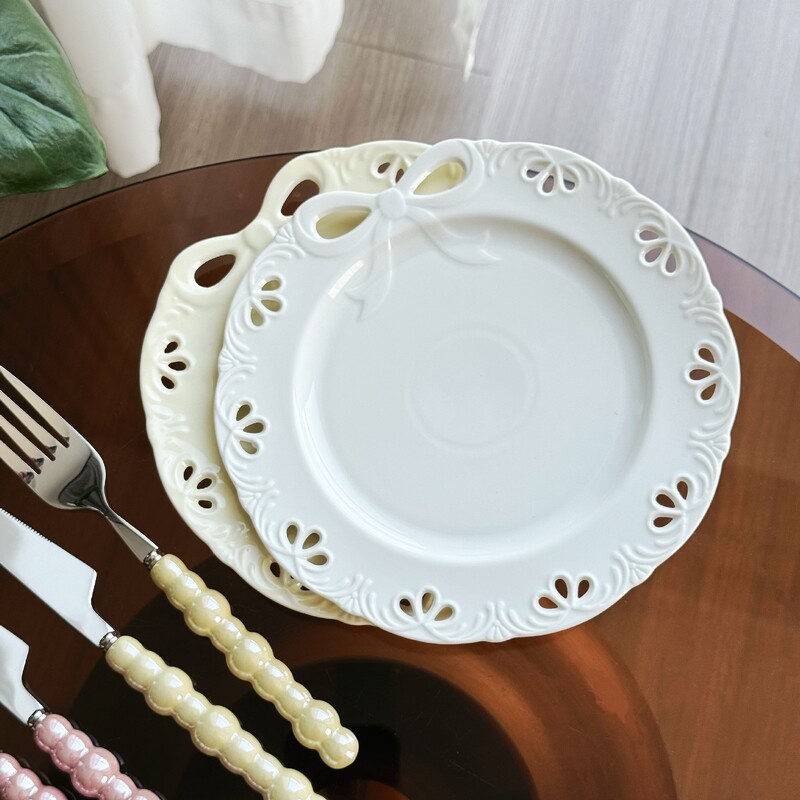 Високотемпературна подглазурна цветна куха плоча за десерт с дъга, плоска чиния за западна храна, чисто бяла, висококачествена чиния