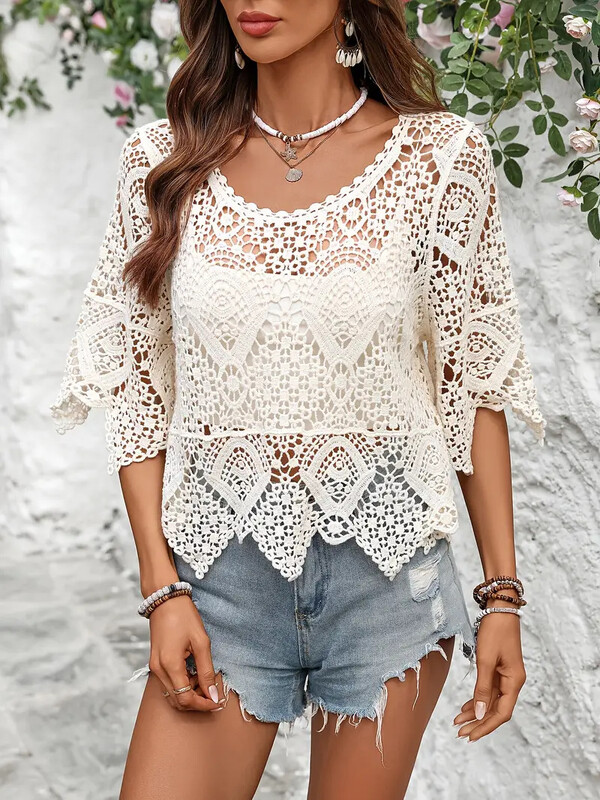 Novi stilovi europske i američke vanjske trgovine za proljeće i ljeto 2025. sa suknjama, cvjetnim kukicama, šupljom gornjom odjećom, čipkastim bluzama, ženskim pletenim pamučnim topovima