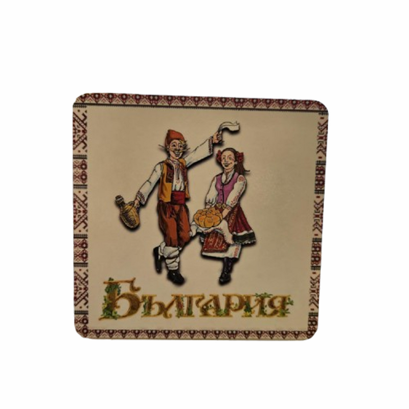 Подложка за чаша, Дървена, Български мотиви, 8х8 см