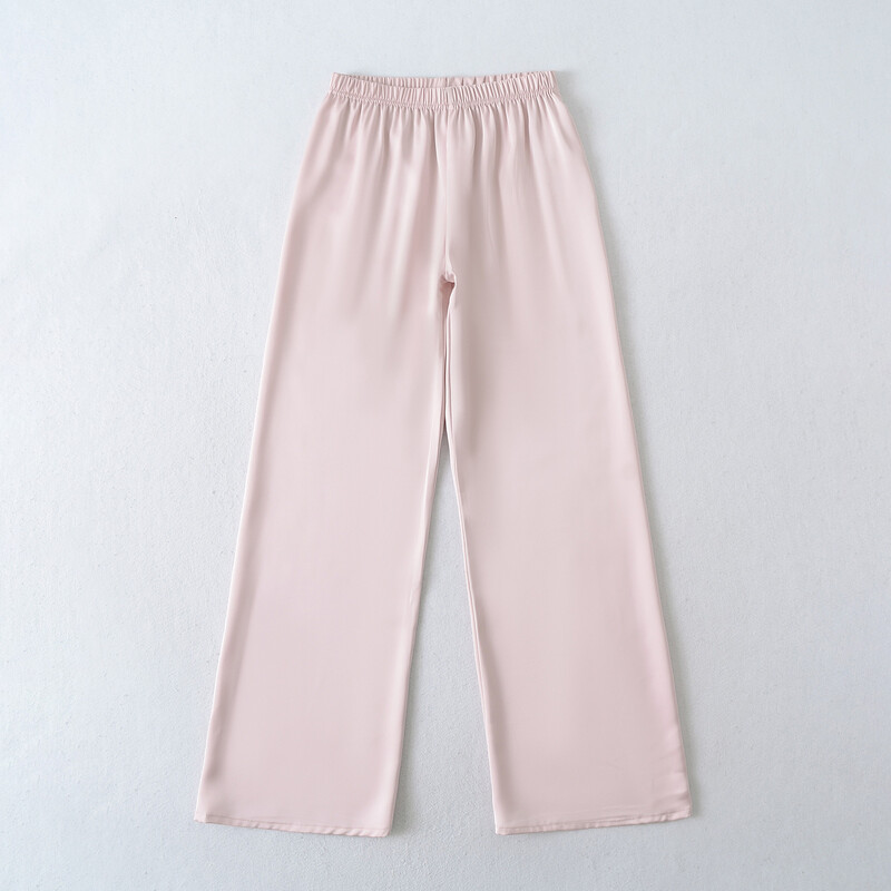 RY2581-25 Korea laiad püksid elastse vöökohaga satiinatsetaadist, sirged, drapeeringuga