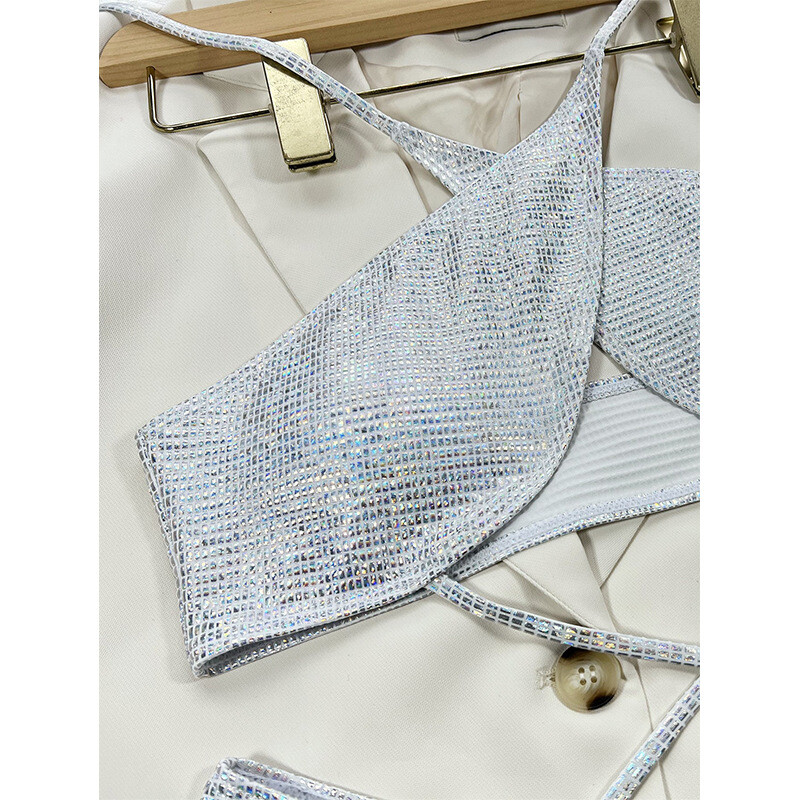 Европейски и американски трансграничен нов разделен бикини със специален плат и връзки за врата  бански за жени