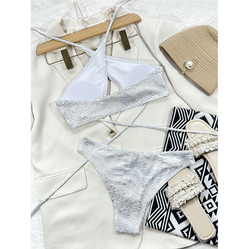 Европейски и американски трансграничен нов разделен бикини със специален плат и връзки за врата  бански за жени