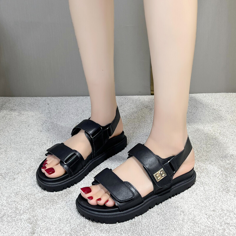 Сандали с дебела подметка за жени, нов модел със златни катарами, римски обувки с отворени пръсти, летни плажни сандали, дамски сандали