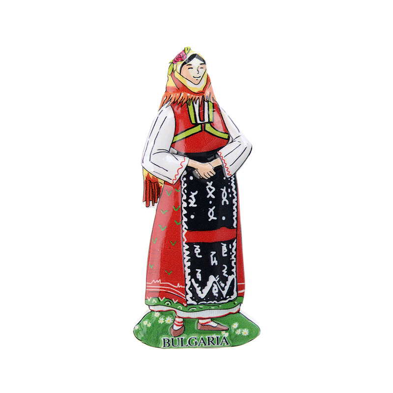 Магнитна фигурка, Българска мома, Керамична, 8х3см