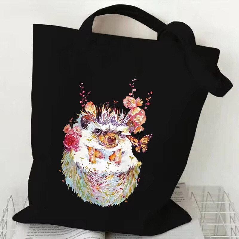 Ženska torba preko ramena s printom mačaka i cvijeća, vintage estetska torba s dizajnom mačaka, djevojačka torba za kupovinu