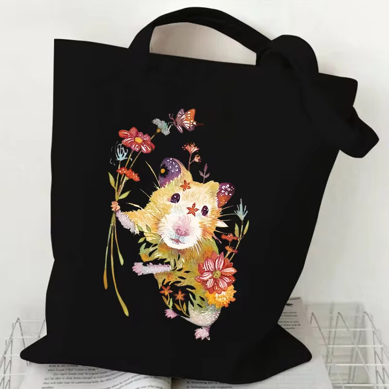 Ženska torba preko ramena s printom mačaka i cvijeća, vintage estetska torba s dizajnom mačaka, djevojačka torba za kupovinu