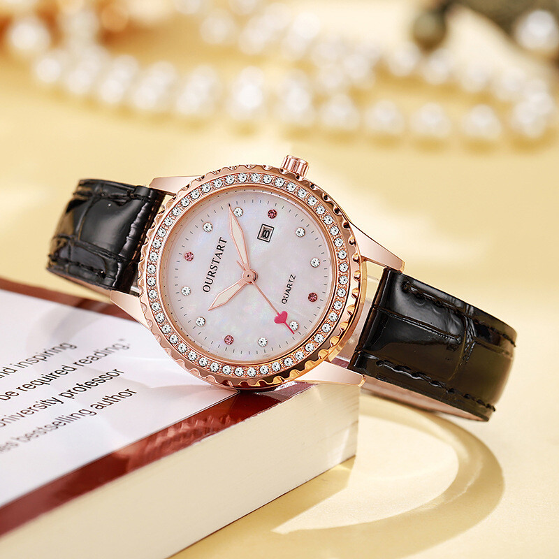 Új női karóra, szerelmi naptár, nagykereskedelem, ragyogó gyémánt, koreai stílus, kicsi, friss gyöngyház számlap, női karóra