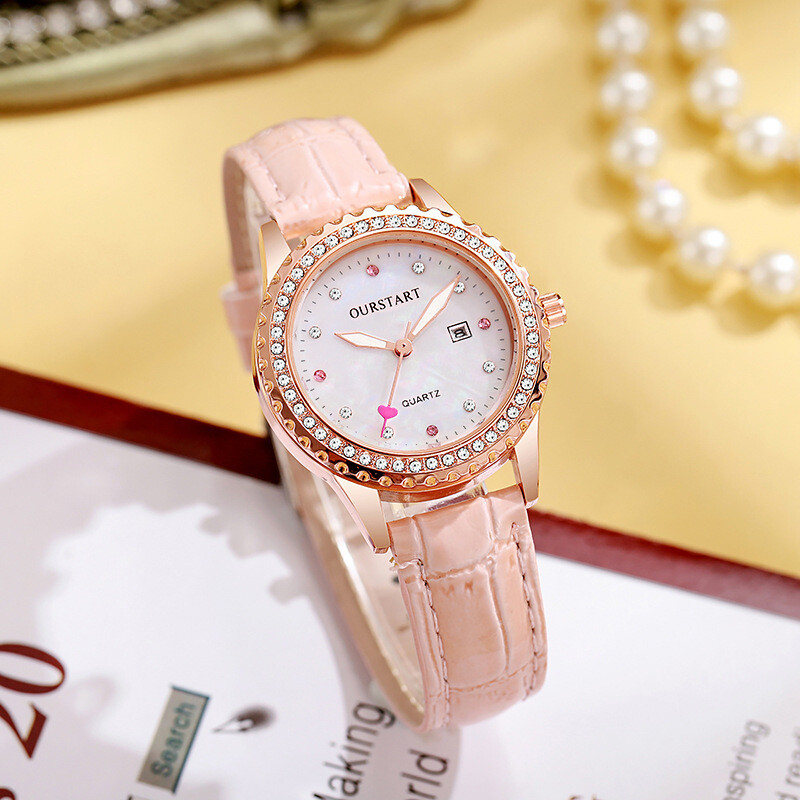 Új női karóra, szerelmi naptár, nagykereskedelem, ragyogó gyémánt, koreai stílus, kicsi, friss gyöngyház számlap, női karóra
