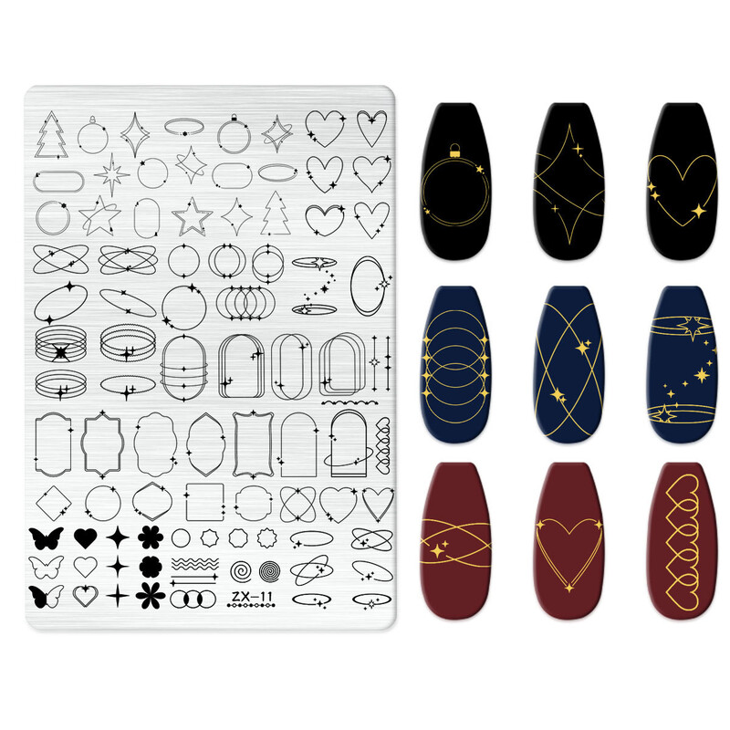 2024 Prekogranični japanski proizvođači isporučuju ploču za utiskivanje noktiju od nehrđajućeg čelika, DIY oslikani predložak za prijenos ZX