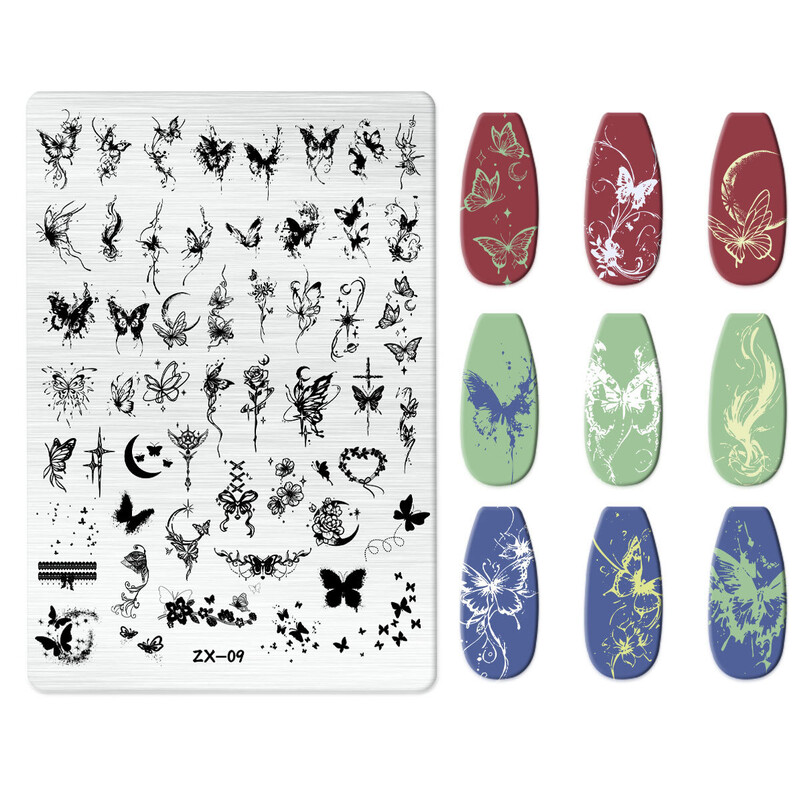 2024 Prekogranični japanski proizvođači isporučuju ploču za utiskivanje noktiju od nehrđajućeg čelika, DIY oslikani predložak za prijenos ZX