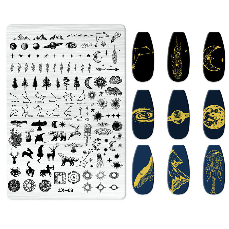 2024 Prekogranični japanski proizvođači isporučuju ploču za utiskivanje noktiju od nehrđajućeg čelika, DIY oslikani predložak za prijenos ZX