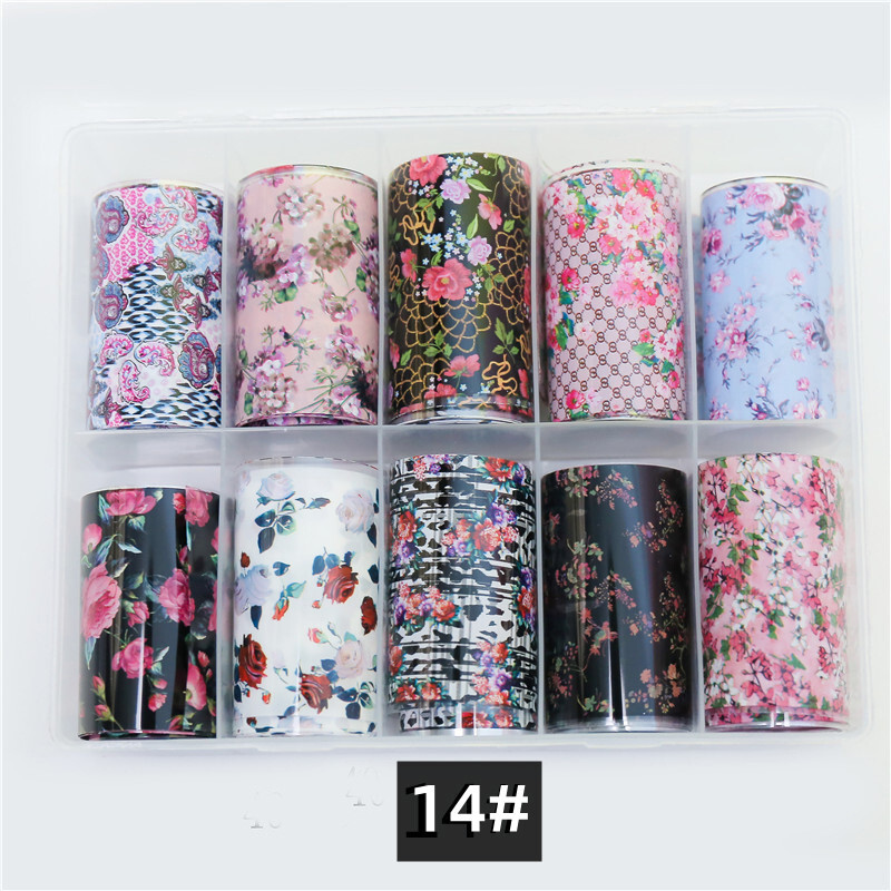 Nove korejske naljepnice za nokte sa zvjezdanim nebom, cvijet, laserski transfer zvjezdanog neba, crvene, širine 4 cm, kutija