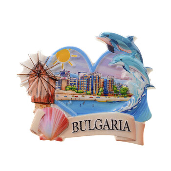 Магнитна фигурка, Сърце с делфини, Керамична, 6х8см