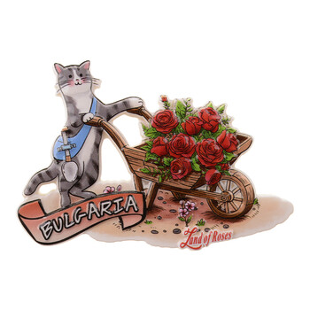 Магнитна фигурка, Коте с рози, Керамична, 9х6 см