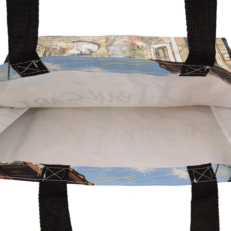 Пазарска чанта, Старинни къщи, pvc нишки, 48х42х18.5 см.