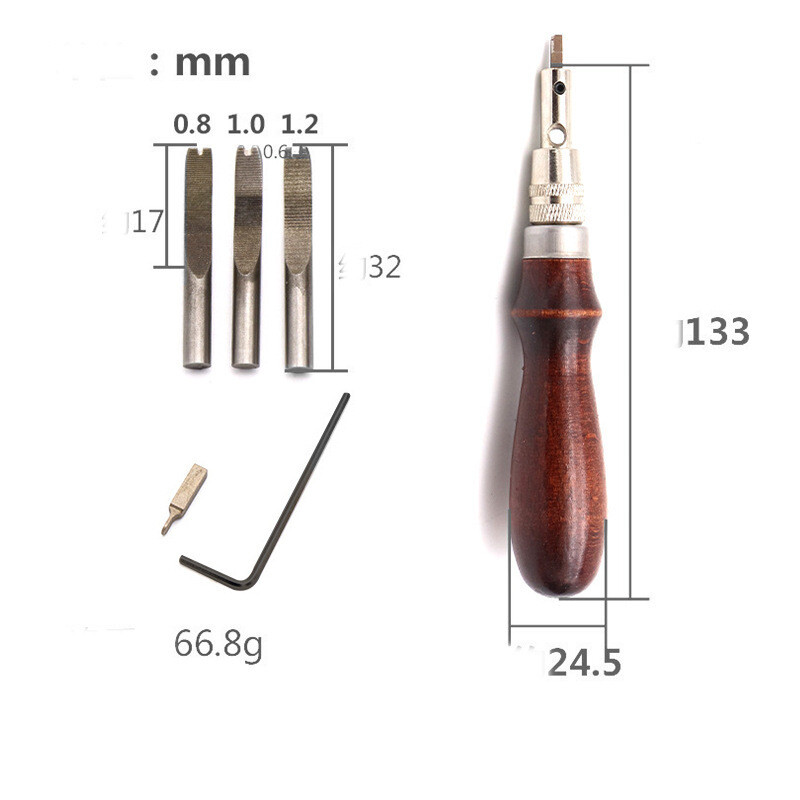 Daugiafunkcis griovelių kastuvas, rankų darbo odos gaminiai, odos drožybos įrankis su medine rankena, griovelių kastuvas, daugiafunkcis aštrių briaunų presas