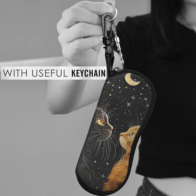 Кутия за очила с двоен котешки принт, перфектен подарък за жени за Коледа или за всеки ден.