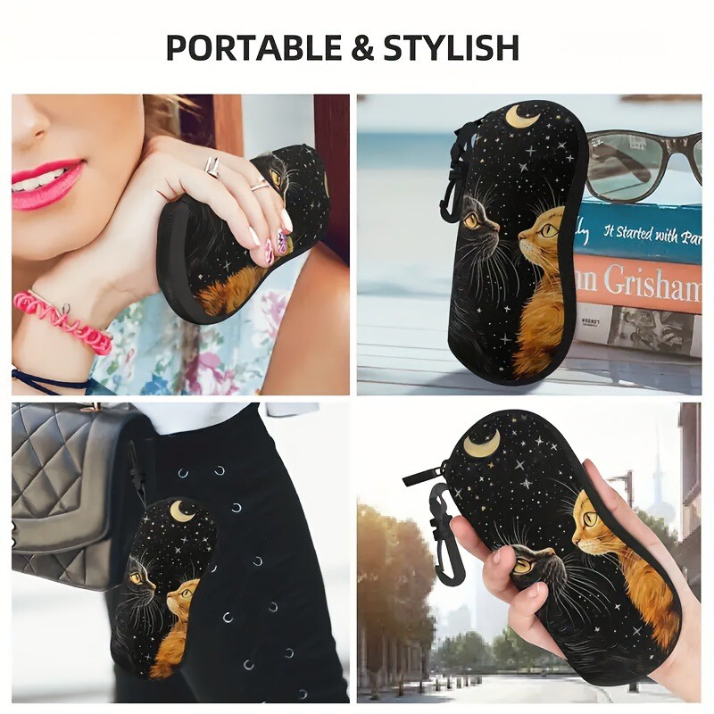 Кутия за очила с двоен котешки принт, перфектен подарък за жени за Коледа или за всеки ден.