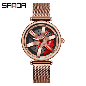 Sanda, νέο ανδρικό και γυναικείο ρολόι quartz με περιστρεφόμενο καντράν, κομψό τιμόνι, μοντέρνα, casual γυναικεία ρολόγια με ατσάλινο λουράκι χονδρικής