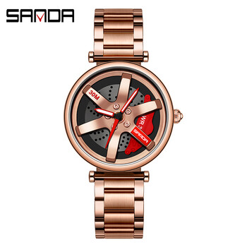 Sanda, νέο ανδρικό και γυναικείο ρολόι quartz με περιστρεφόμενο καντράν, κομψό τιμόνι, μοντέρνα, casual γυναικεία ρολόγια με ατσάλινο λουράκι χονδρικής