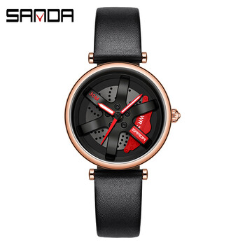 Sanda, νέο ανδρικό και γυναικείο ρολόι quartz με περιστρεφόμενο καντράν, κομψό τιμόνι, μοντέρνα, casual γυναικεία ρολόγια με ατσάλινο λουράκι χονδρικής