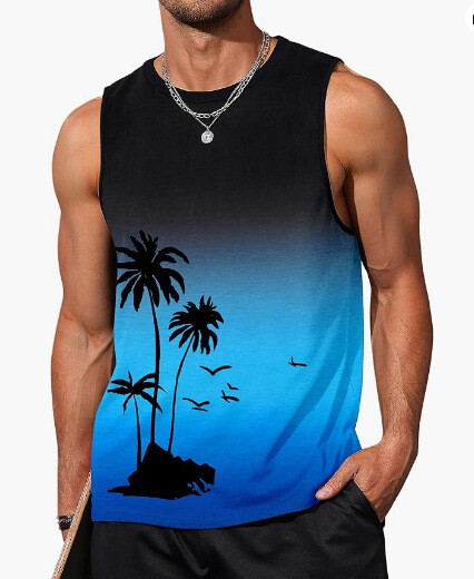 Vanjskotrgovinski prekogranični mišićavi muški 3D digitalni tisak uzoraka prsluk bez rukava za plažu havajski prsluk od kokosovog drva odjeća