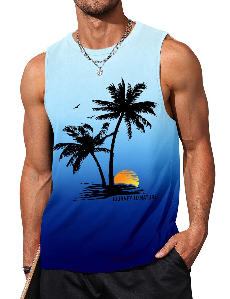 Vanjskotrgovinski prekogranični mišićavi muški 3D digitalni tisak uzoraka prsluk bez rukava za plažu havajski prsluk od kokosovog drva odjeća