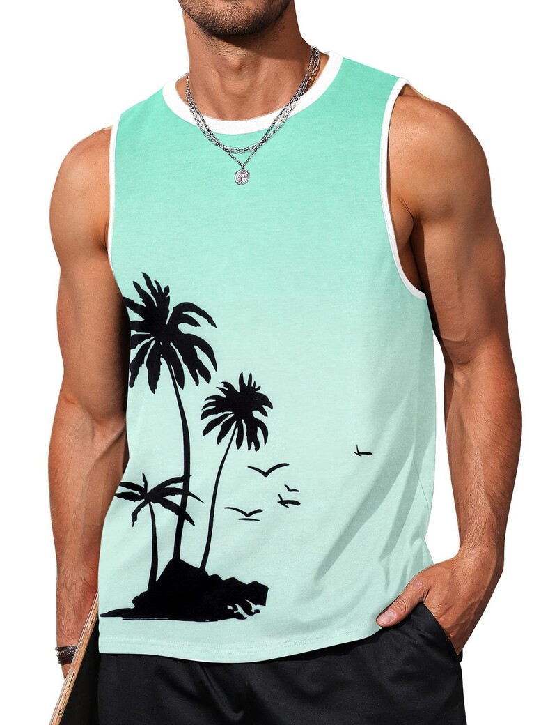 Vanjskotrgovinski prekogranični mišićavi muški 3D digitalni tisak uzoraka prsluk bez rukava za plažu havajski prsluk od kokosovog drva odjeća